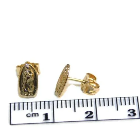 14k Yellow Gold Virgin Mary (Guadalupe) Earrings - Picture 3 of 4